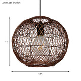 Asian Rattan Ball Ceiling Light - Coffee Pendant Fixture For Living Room 1 Bulb