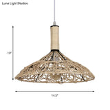 Asian Rattan Cone Ceiling Light - Stylish Wood Pendant Fixture For Living Room