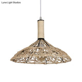 Asian Rattan Cone Ceiling Light - Stylish Wood Pendant Fixture For Living Room