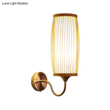 Asian Style Bamboo Barrel Sconce Wall Lamp With Parchment Shade - Single Head Beige Finish