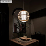 Asian Style Bamboo Lantern Tea Room Ceiling Light Fixture - Wood Hanging With 1-Bulb