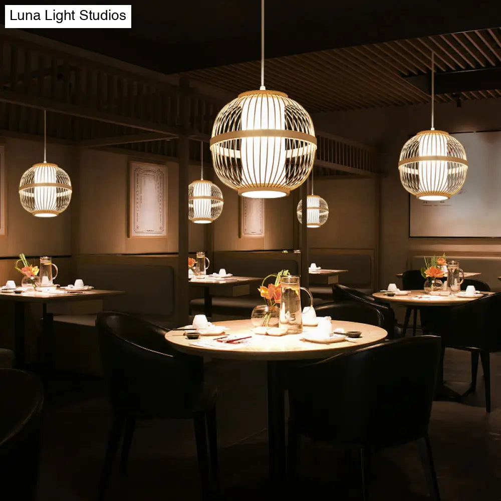 Asian Style Bamboo Lantern Tea Room Ceiling Light Fixture - Wood Hanging With 1-Bulb