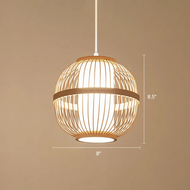 Asian Style Bamboo Lantern Tea Room Ceiling Light Fixture - Wood Hanging With 1-Bulb