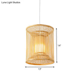 Asian Style Bamboo Pendant With Diamond Drum And Barrel Drops - 1-Light Hanging Light Kit For