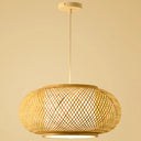 Asian Style Bamboo & Rattan Weaving Drum Pendant Lamp Beige Wood / 16