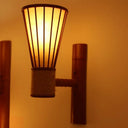 Asian Style Bamboo Wall Mounted Light Fixture - Wide Flare Lamp Sconce Red Brown Single Head Perfect