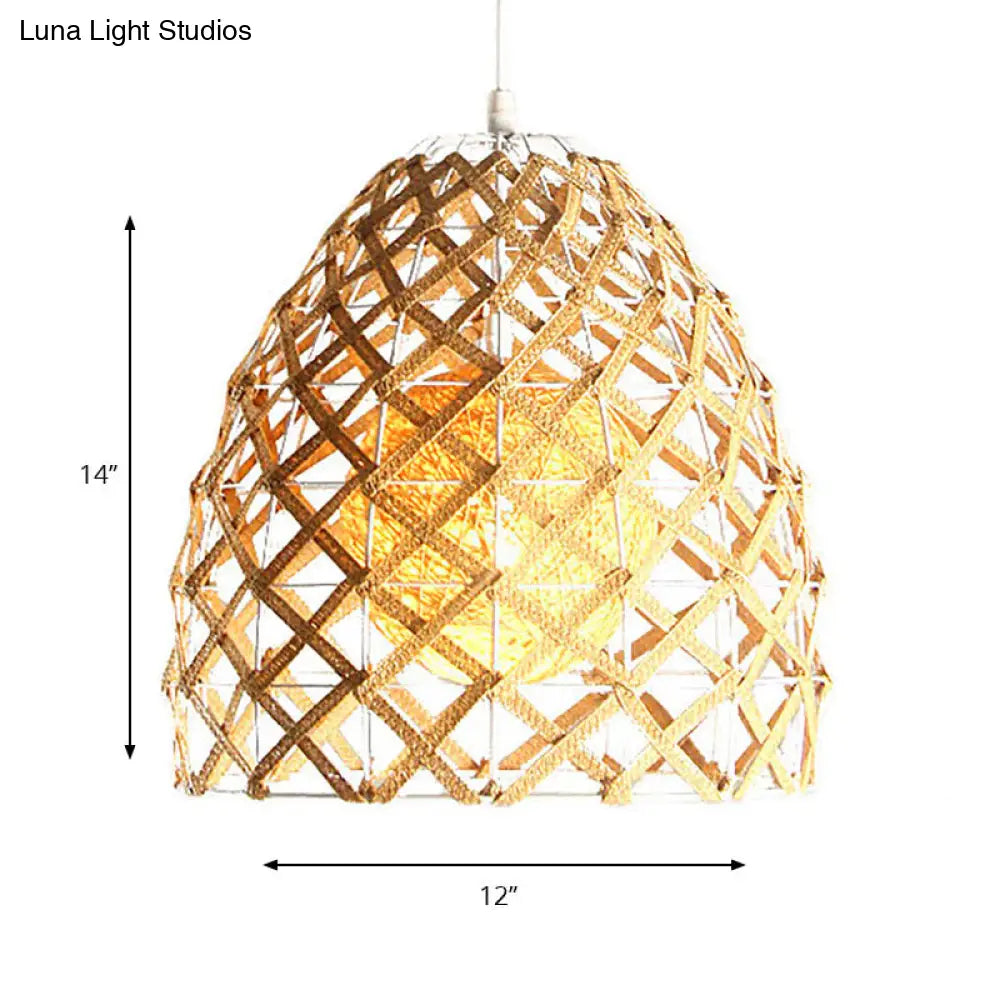 Asian Style Beige Pendant Light With Metal & Rope For Cottage