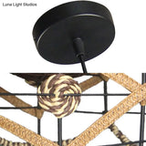 Asian Style Beige Pendant Light With Metal & Rope For Cottage