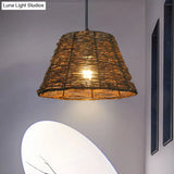 Asian Style Conic Rattan Pendant Light With 1 Bulb - Beige/Brown Restaurant Ceiling Lighting
