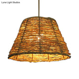 Asian Style Conic Rattan Pendant Light With 1 Bulb - Beige/Brown Restaurant Ceiling Lighting