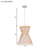 Asian Style Hourglass Pendant Lamp - Bamboo 1 Bulb Beige Suspension Light For Foyer
