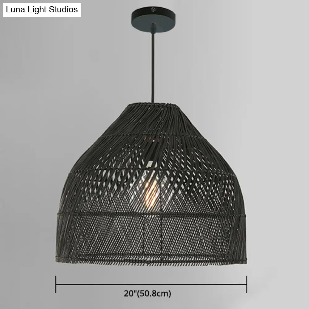 Asian Style Rattan Pendant Light With Hanging Wire - Bell Shape Lighting Fixture (39) Bedroom Décor
