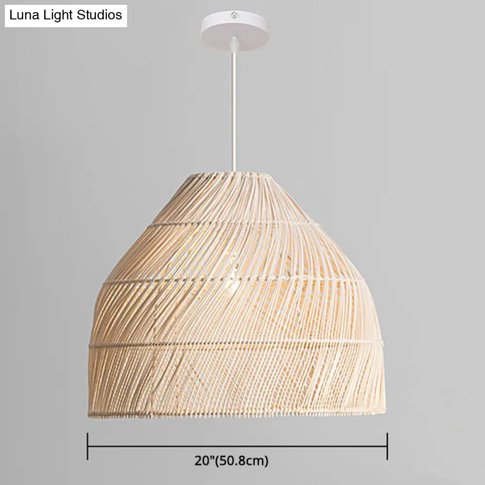 Asian Style Rattan Pendant Light With Hanging Wire - Bell Shape Lighting Fixture (39) Bedroom Décor