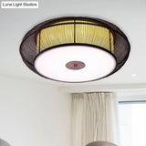 Asian Style Round Bamboo Shade Ceiling Light - 3/4 Lights Black/Wood Fixture For Bedroom 18’/22’ Dia
