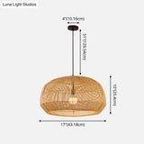 Asian Style Round Pendant Light: 1-Bulb Wood Suspension Fixture For Balcony