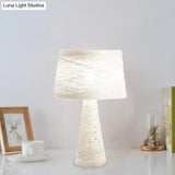Asian Style Study Room Desk Light: White/Tan Reading Lamp With Rattan Shade