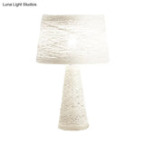 Asian Style Study Room Desk Light: White/Tan Reading Lamp With Rattan Shade