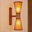 Asian Style Wall Mounted Bamboo Lamps With 2 Heads For Restaurants: Red Brown Hourglass Design