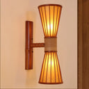 Asian Style Wall Mounted Bamboo Lamps With 2 Heads For Restaurants: Red Brown Hourglass Design