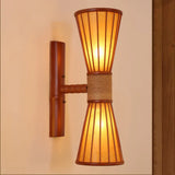 Asian Style Wall Mounted Bamboo Lamps With 2 Heads For Restaurants: Red Brown Hourglass Design