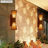 Asian Style Wall Mounted Bamboo Lamps With 2 Heads For Restaurants: Red Brown Hourglass Design