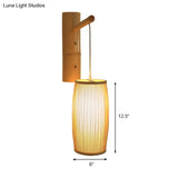Asian-Style Wooden Wall Lamp With Bamboo Shade For Hallways