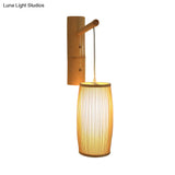 Asian-Style Wooden Wall Lamp With Bamboo Shade For Hallways
