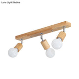 Asian Wood 3 - Head Rotatable Flushmount Ceiling Lamp With Bare Bulb Design – Modern & Elegant