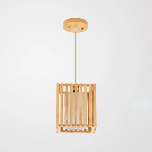 Asian Wood Island Pendant Light - Natural Finish 1 /
