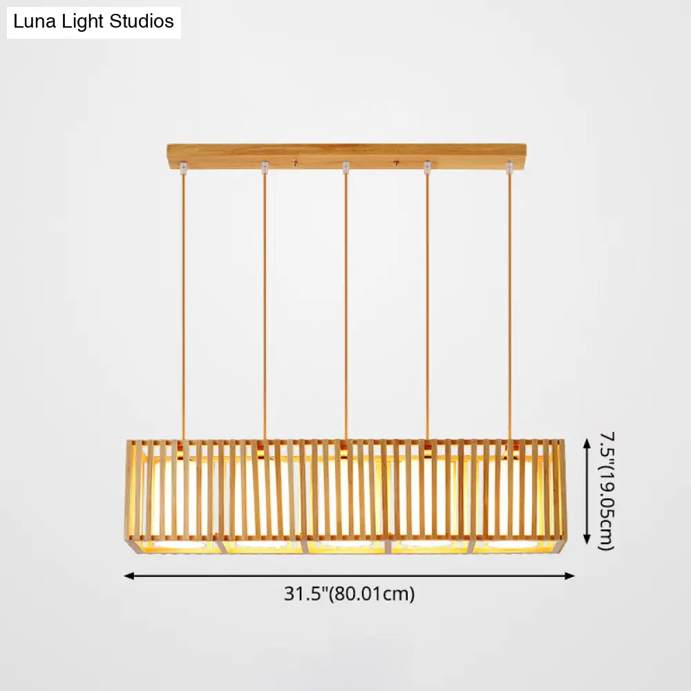 Asian Wood Island Pendant Light - Natural Finish
