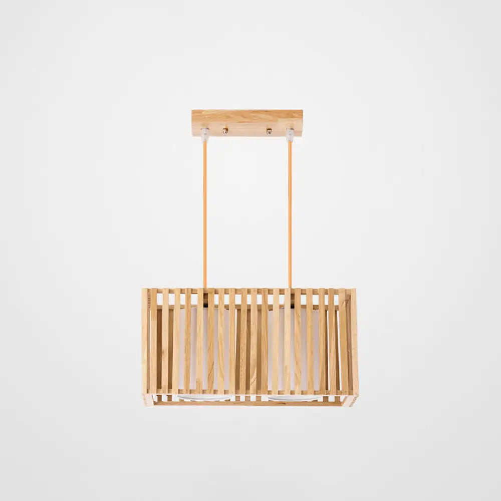 Asian Wood Island Pendant Light - Natural Finish 2 /