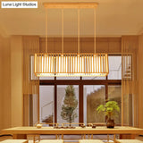 Asian Wood Island Pendant Light - Natural Finish