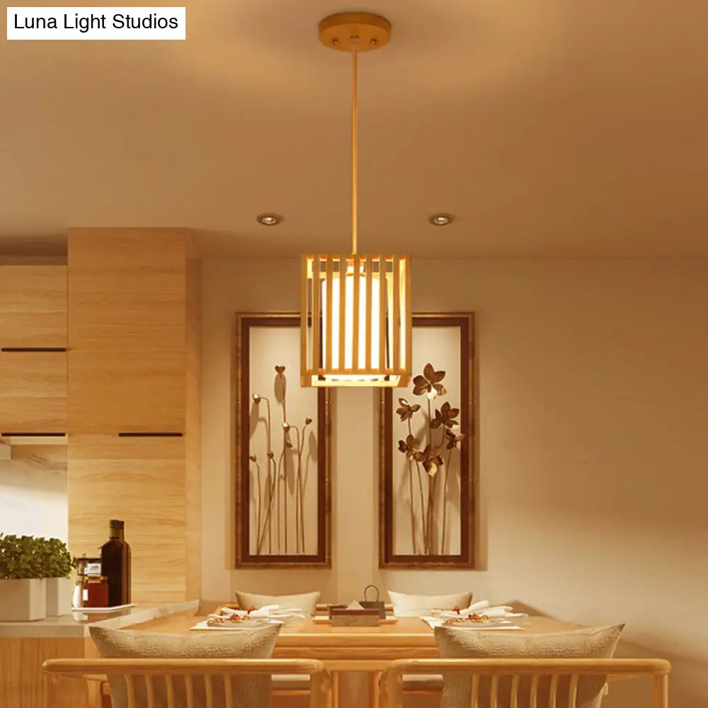 Asian Wood Island Pendant Light - Natural Finish