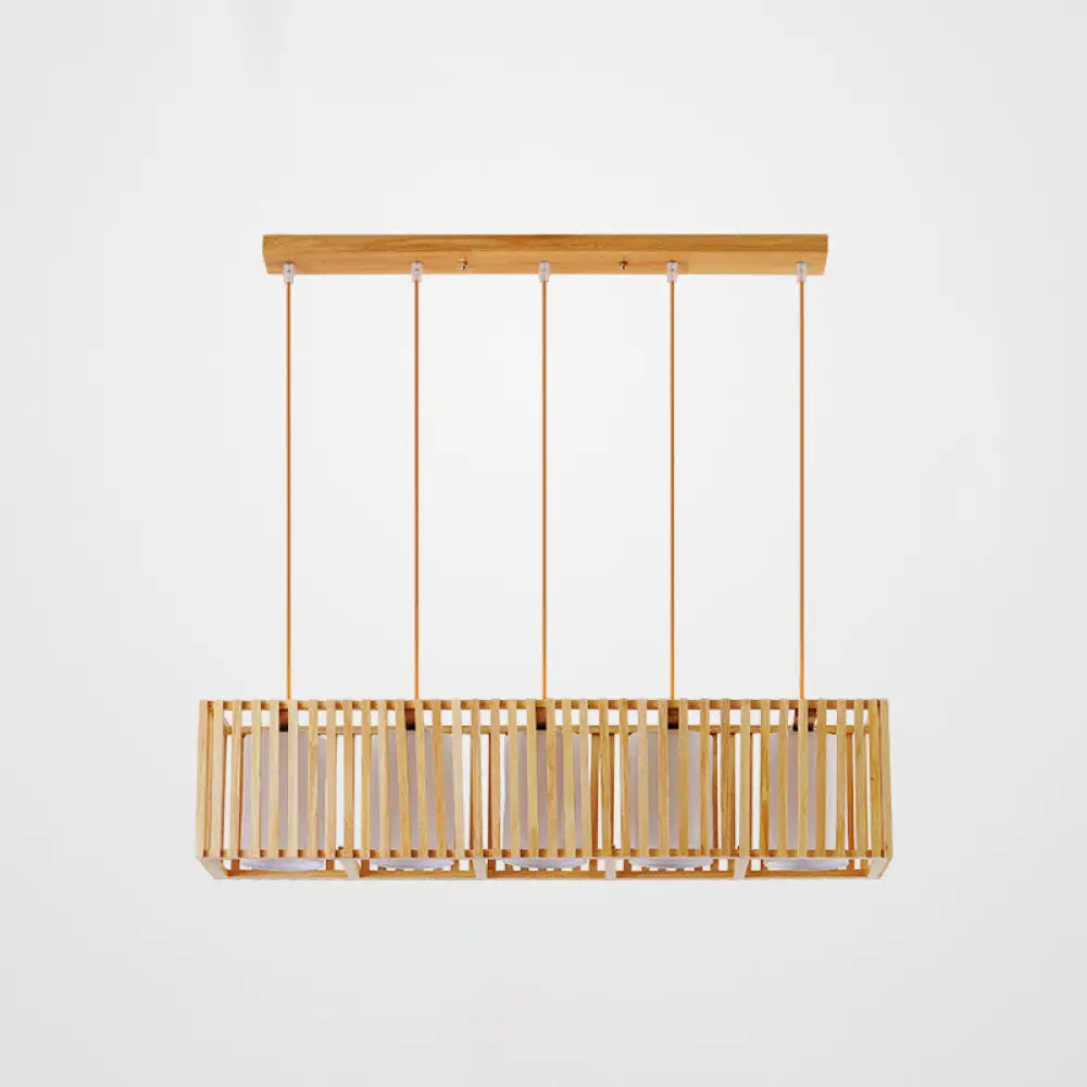 Asian Wood Island Pendant Light - Natural Finish 5 /