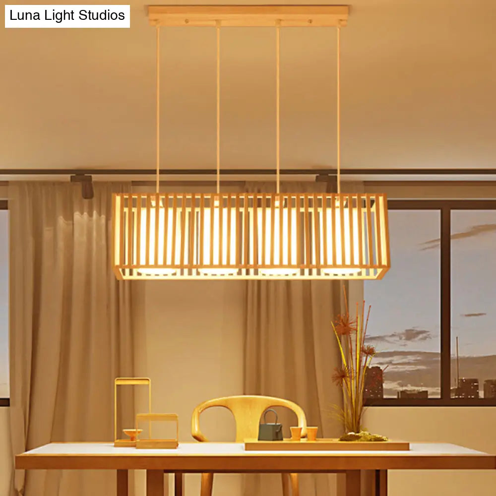 Asian Wood Island Pendant Light - Natural Finish