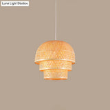 Asian Wood Pendant Lamp With Bamboo Shade For Restaurant Down Lighting