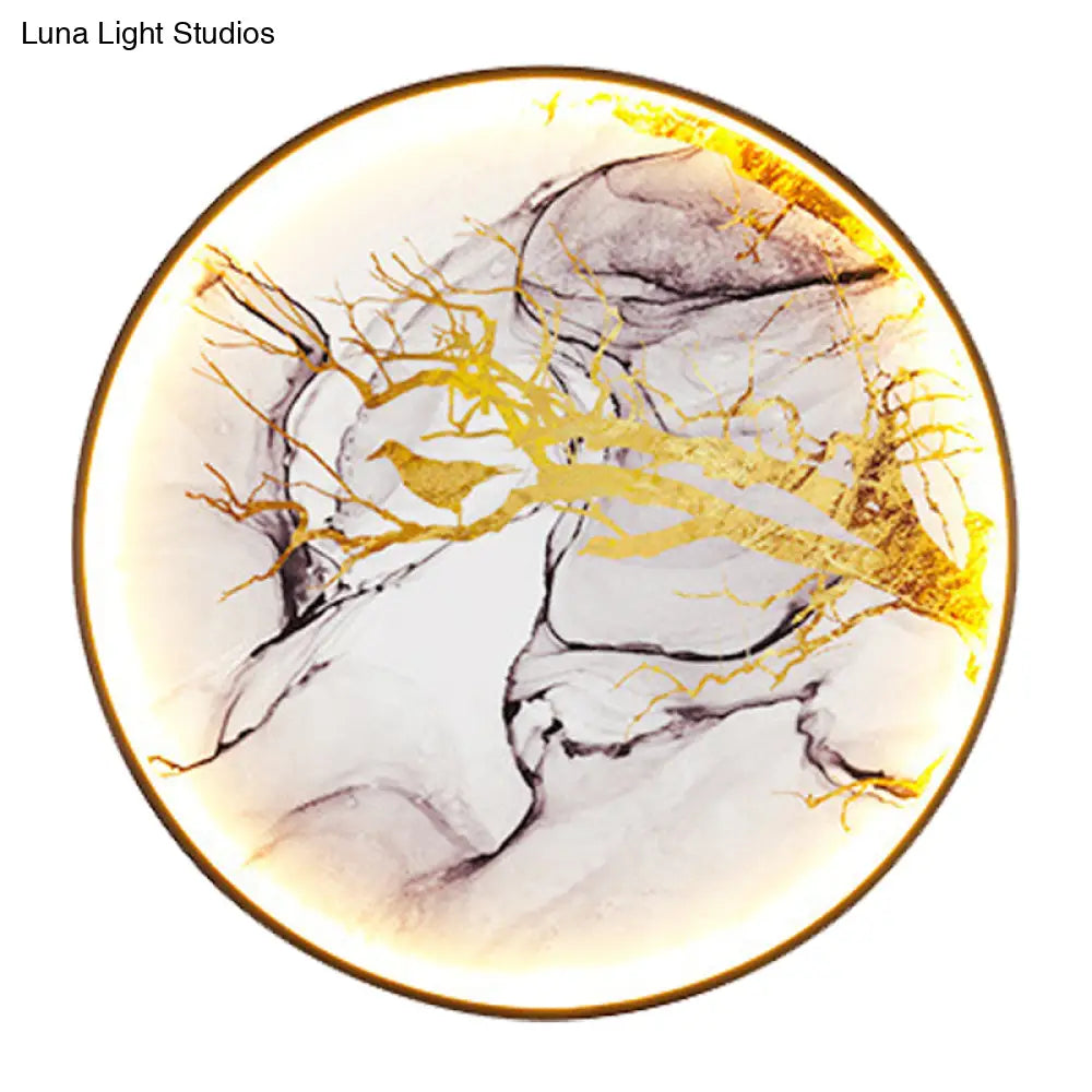 Asiatic Gold Aluminum Led Wall Lamp With Bird And Branch Design