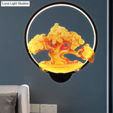 Autumn Tree Patterned Metal Led Wall Light For Hallways - White/Black (Right/Left)