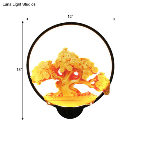 Autumn Tree Patterned Metal Led Wall Light For Hallways - White/Black (Right/Left)