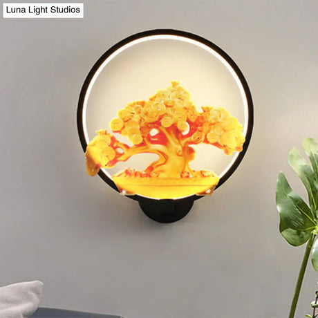 Autumn Tree Patterned Metal Led Wall Light For Hallways - White/Black (Right/Left)
