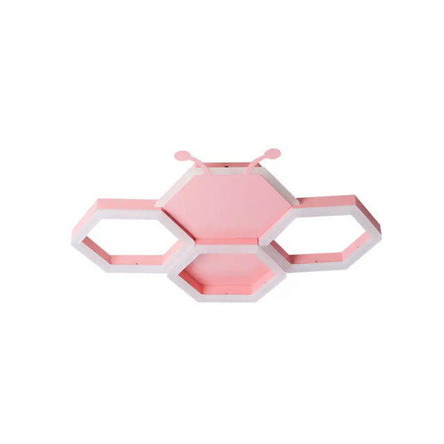 Baby Room Ceiling Light: Kids Honeycomb Iron Led Flushmount - Pink/Black Warm/White Light