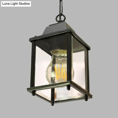 Balcony Pendant Light: Open Bottom Lodges With Clear Glass 1 Bulb Black Finish Ceiling Lamp