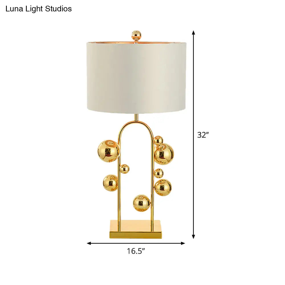 Ball Metal Night Table Lamp - Post-Modern 1 Light | White Fabric Nightstand Lighting For Living Room