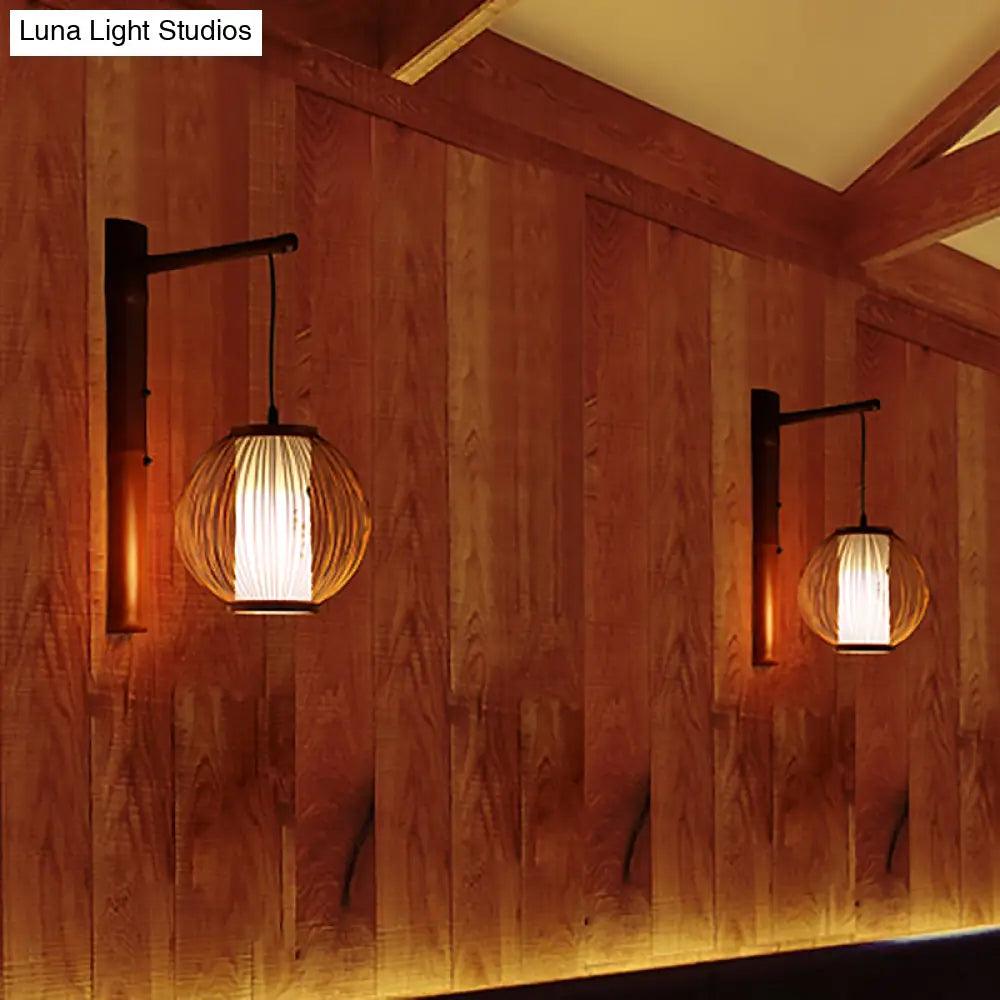 Bamboo 1 Bulb Bronze Wall Sconce With Inner White Cylinder Parchment Shade - Global Lighting Fixture