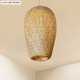 Bamboo 1-Light Pendant Lamp: Lodge Style Woven Shade Kitchen Suspension Lighting In Yellow (9/10