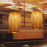 Bamboo 1-Light Pendant Lamp: Lodge Style Woven Shade Kitchen Suspension Lighting In Yellow (9/10