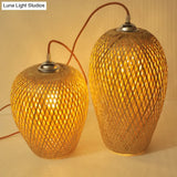 Bamboo 1-Light Pendant Lamp: Lodge Style Woven Shade Kitchen Suspension Lighting In Yellow (9/10