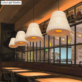 Bamboo Asia Pendant Light - Khaki Suspension Fixture For Dining Table