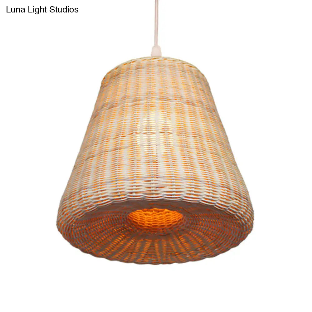 Bamboo Asia Pendant Light - Khaki Suspension Fixture For Dining Table