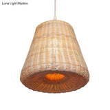 Bamboo Asia Pendant Light - Khaki Suspension Fixture For Dining Table